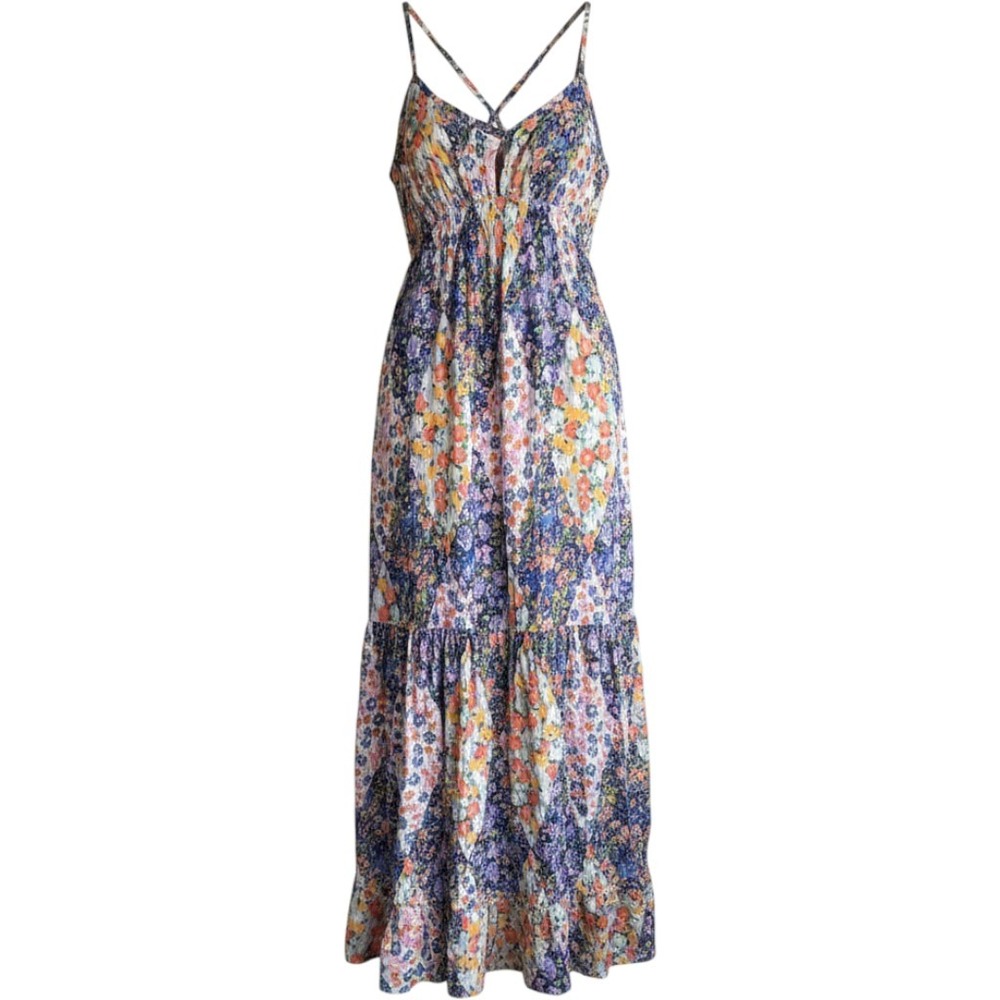 Angie Floral Maxi Dress in Blue, Yellow & Orange Mixed Print